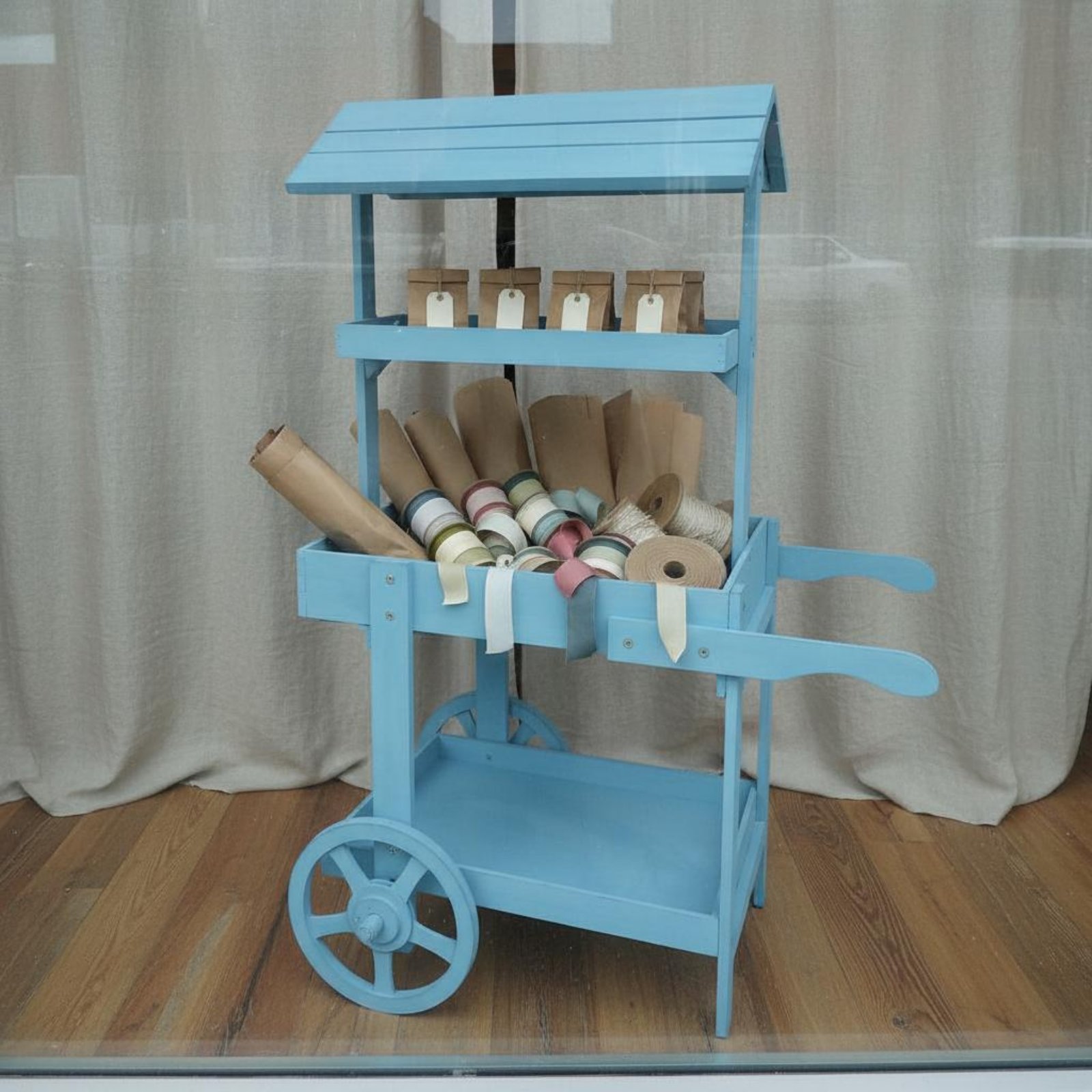 Home Bar Shelf - Rustic Display Trolley Wheeled Design Farmhouse