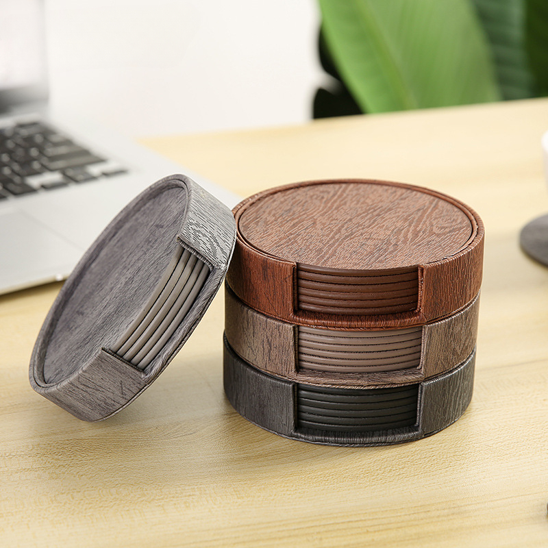 Home Bar And Counter - 6 Wood Grain Leather Coasters Placemats