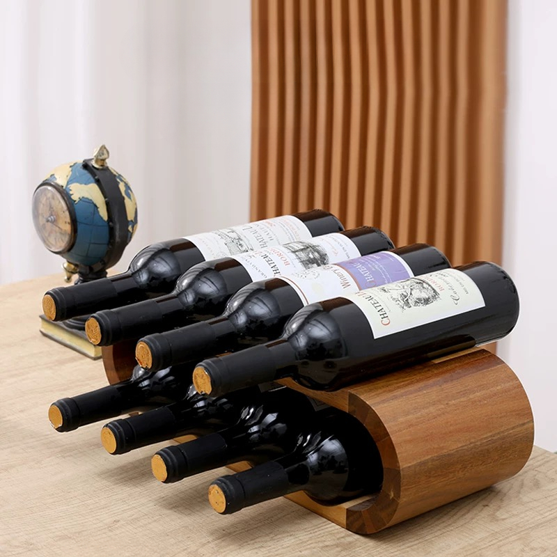 Home Bar Setup - Wooden Double-layer Red Wine Display Piece
