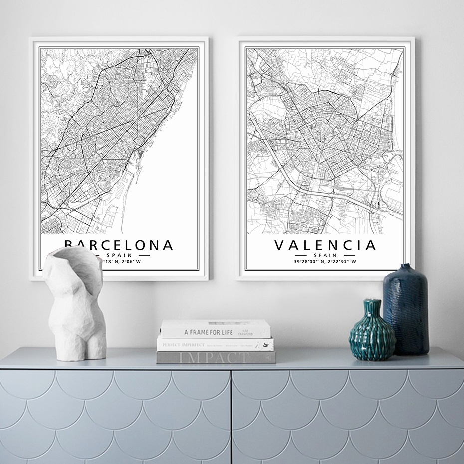Home Barcelona - Minimalist Black White Spain Cities Maps