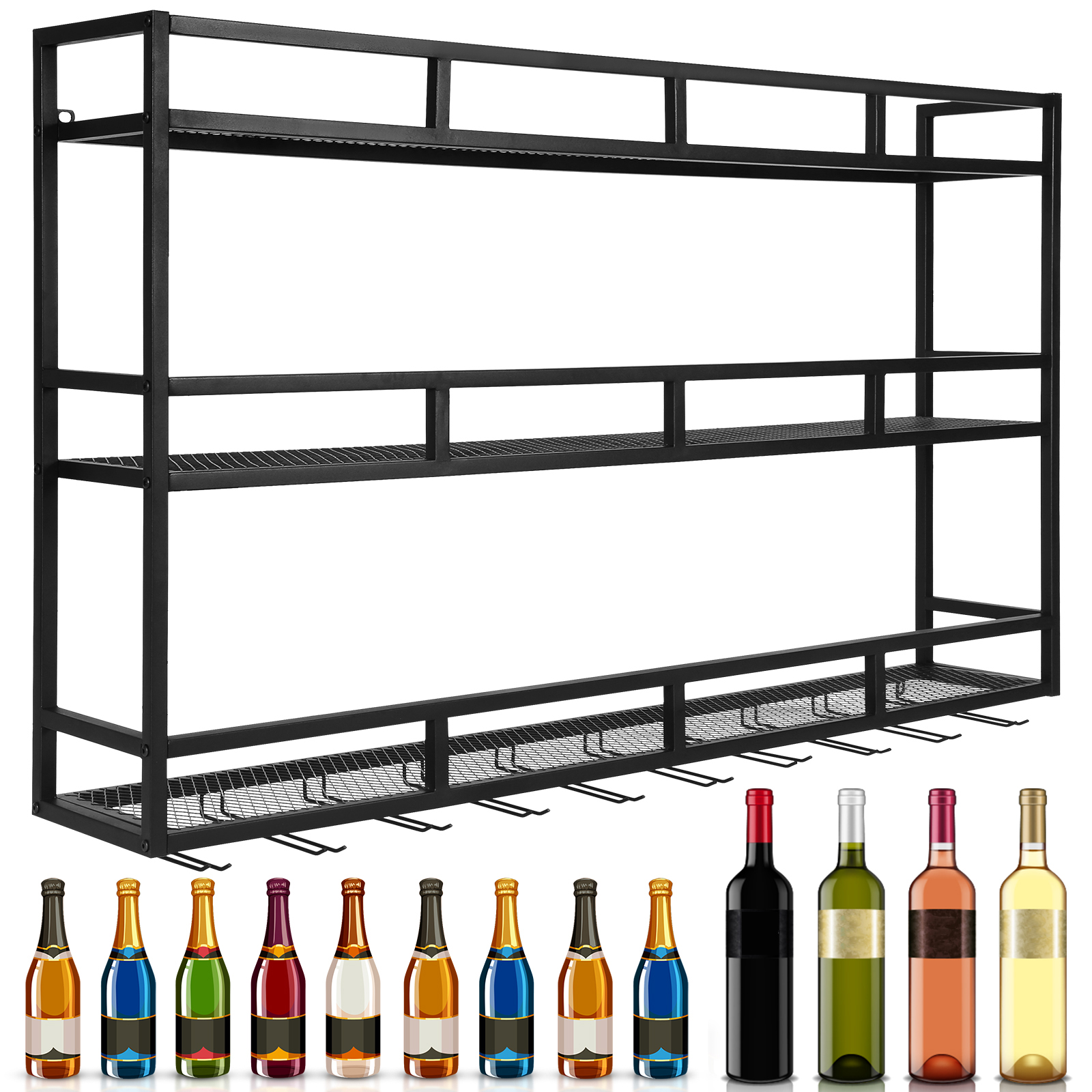 Home Bar Shelf - Bar Liquor Bottle Display Shelf Wall-Mounted