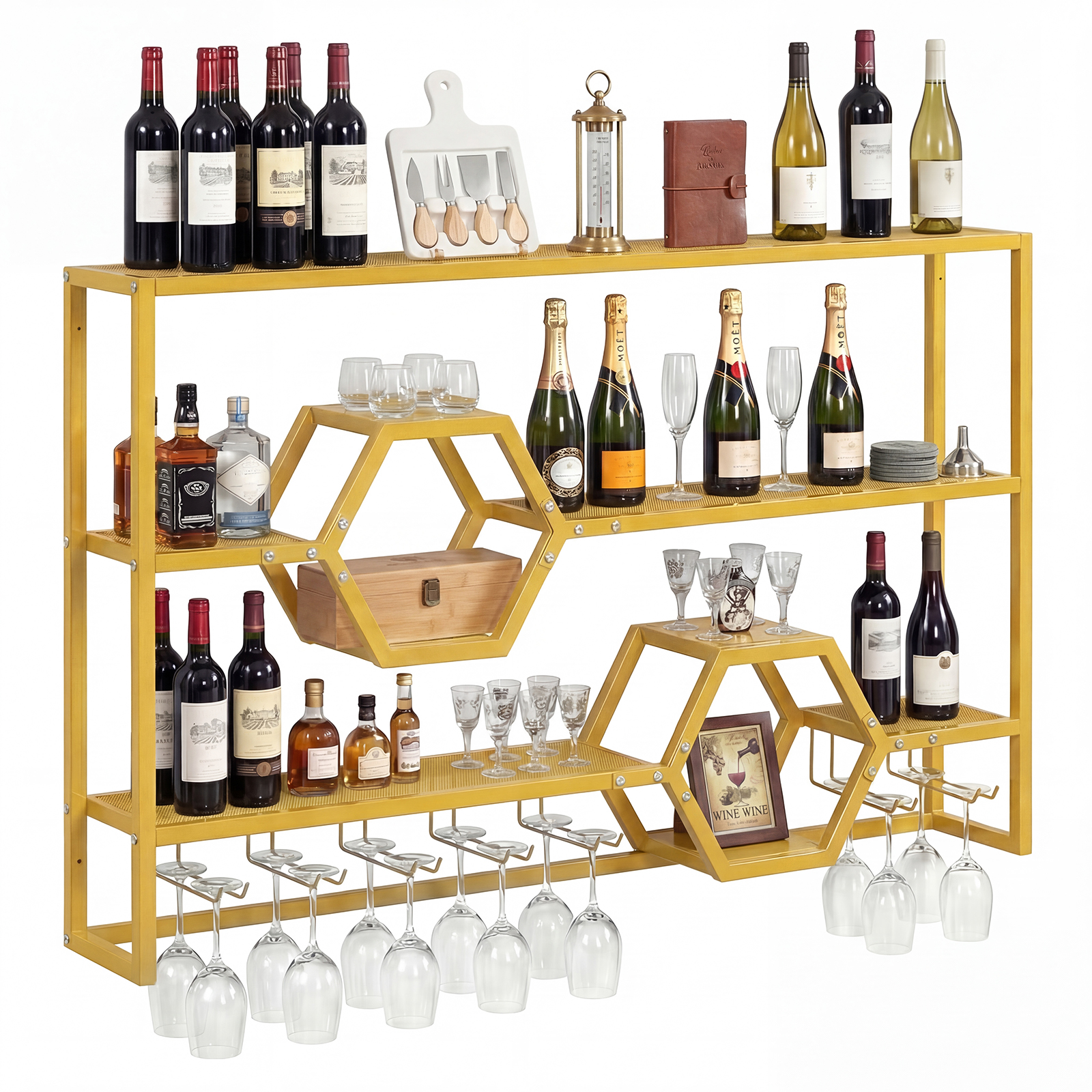 Home Bar Stand - Wall Mounted Wine Rack 47” Large