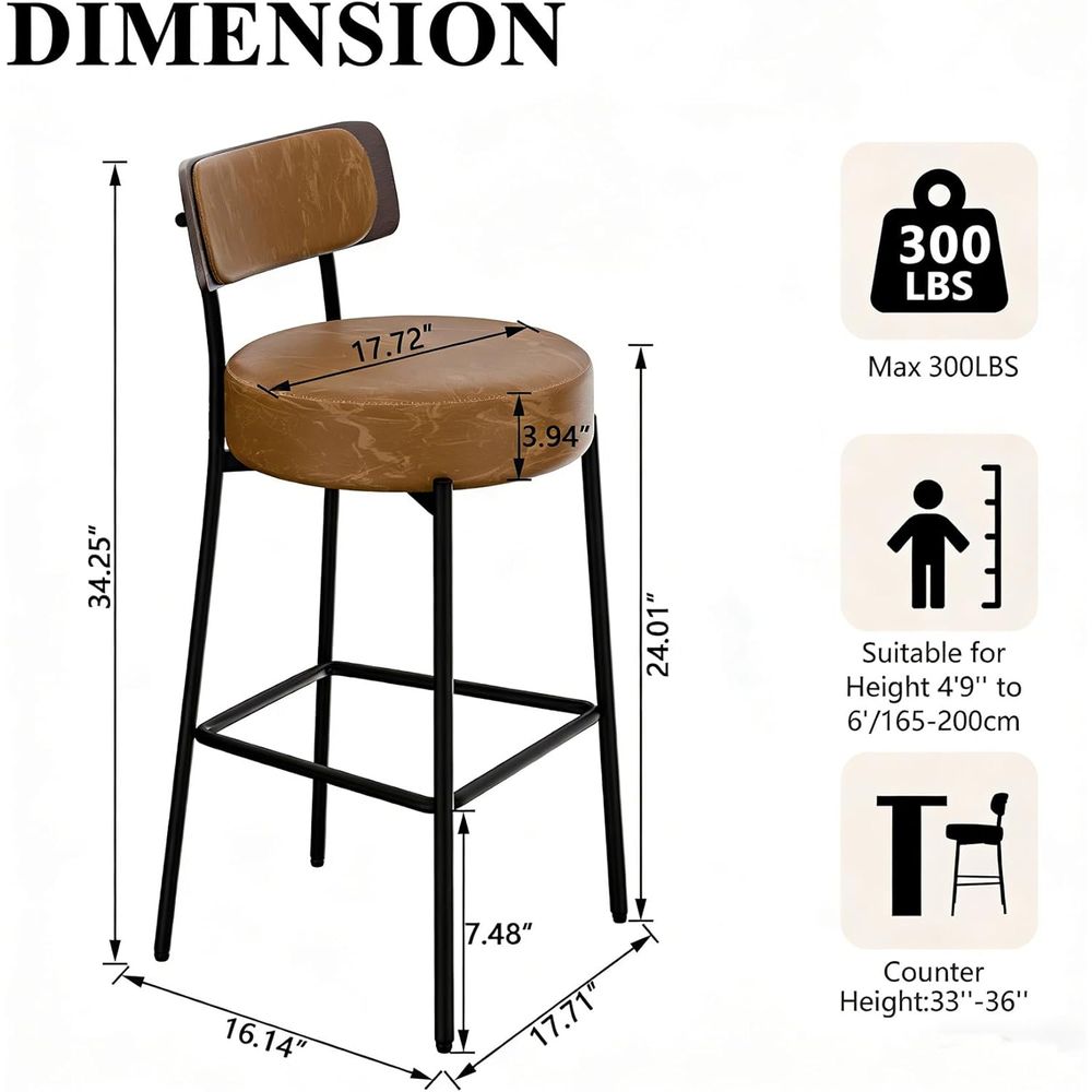 Brown Bar Stools Set o 3, Leat - Home Bar And Counter reseña y precio