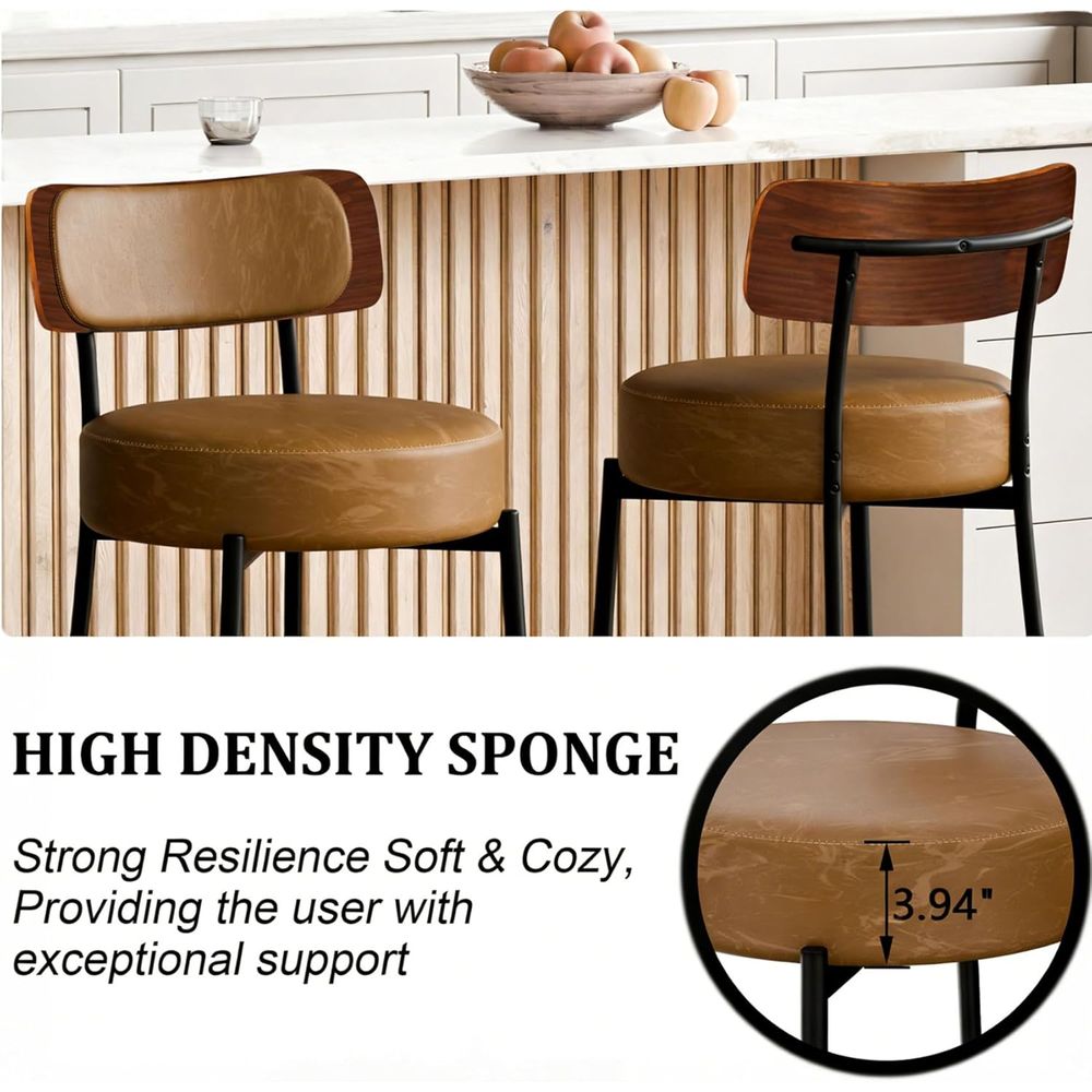Brown Bar Stools Set o 3, Leat - Home Bar And Counter reseña y precio