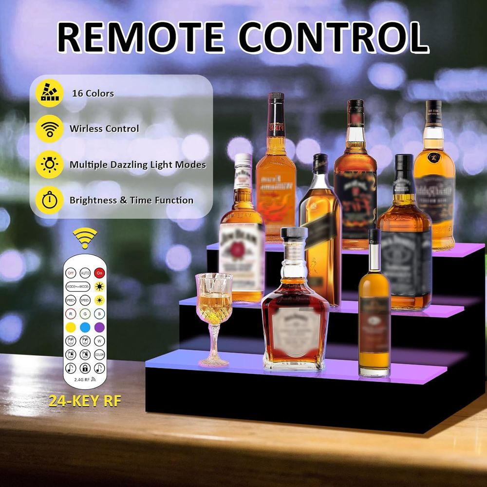 16 Inch 3 Step LED Lighted Liq - Home Bar Shelf reseña y precio