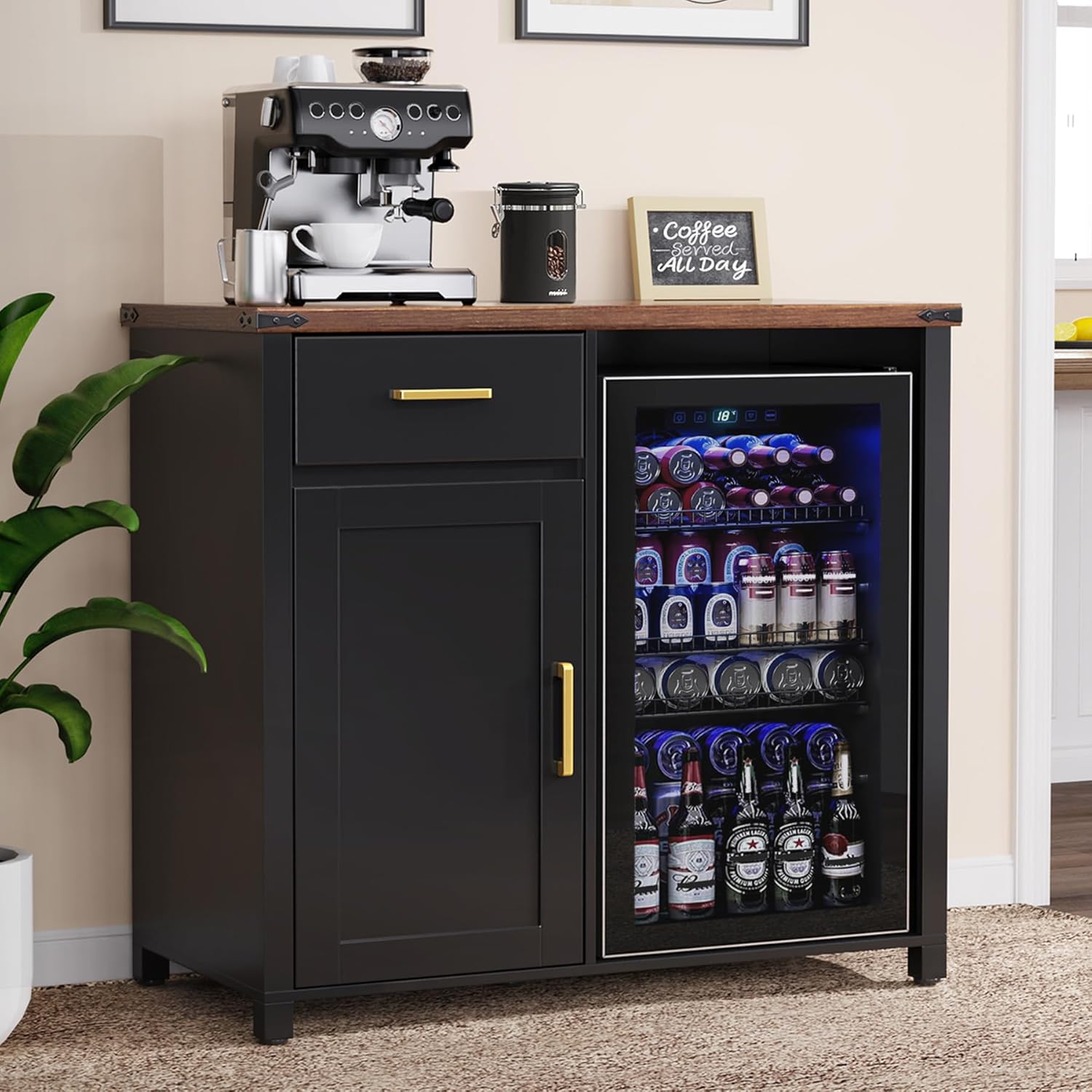 Coffee Bar Cabinet with Mini F - Home Bar And Fridge reseña y precio