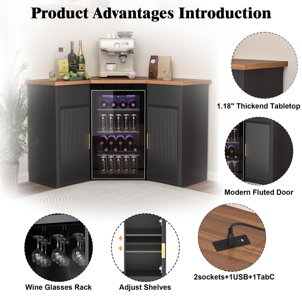 Corner Bar Cabinet with Fridge - Home Bar And Fridge reseña y precio