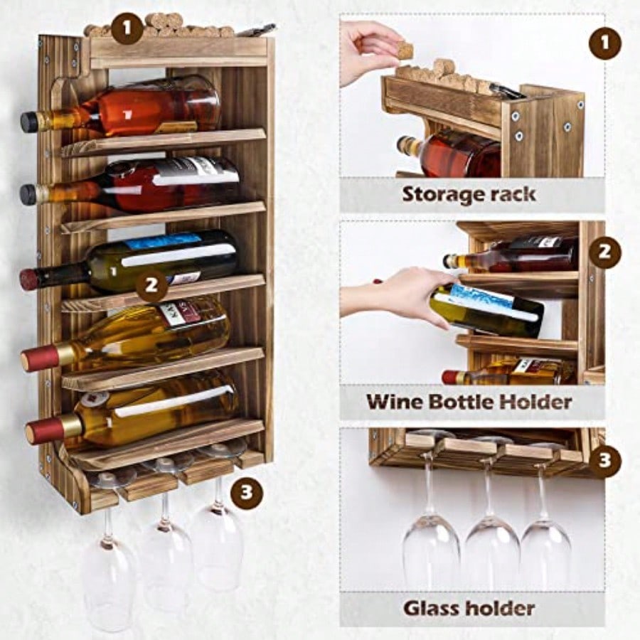 Wine Rack Wall Mounted WoodAlc - Home Bar Shelf reseña y precio