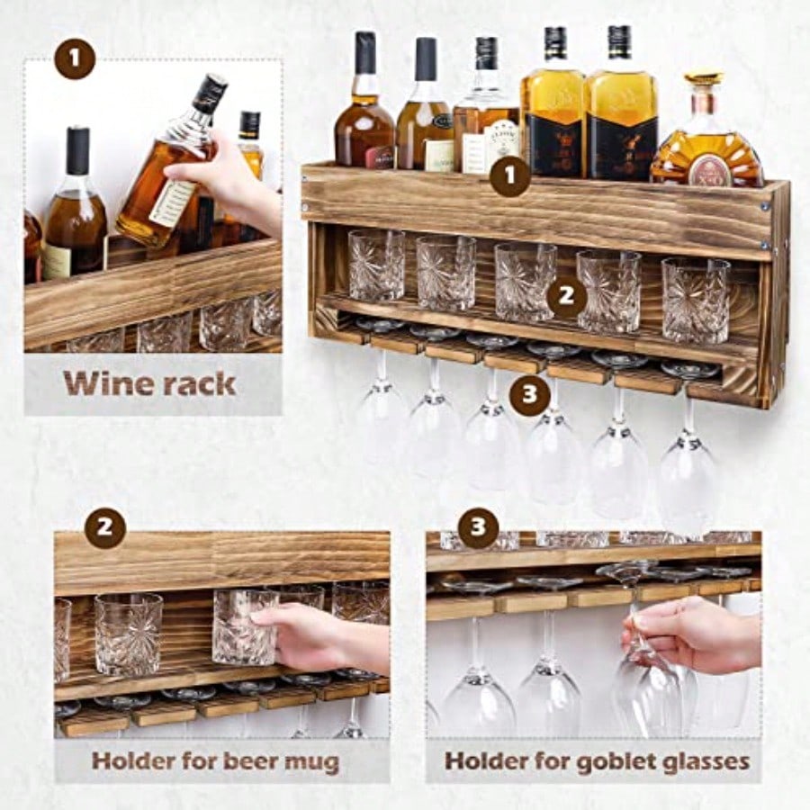 Wine Rack Wall Mounted WoodAlc - Home Bar Shelf reseña y precio