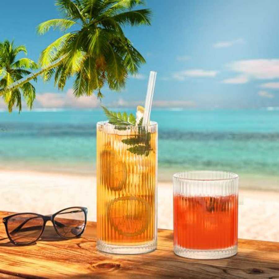 12Piece Ribbed Glassware Set w - Highball Glass Set reseña y precio