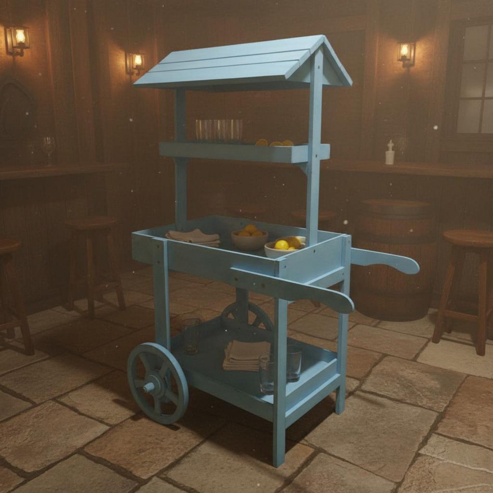 Rustic Display Trolley Wheeled - Home Bar Shelf reseña y precio