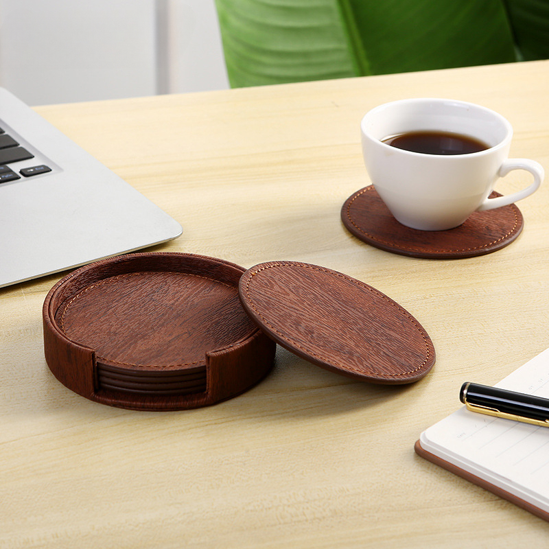 6 Wood Grain Leather Coasters  - Home Bar And Counter reseña y precio