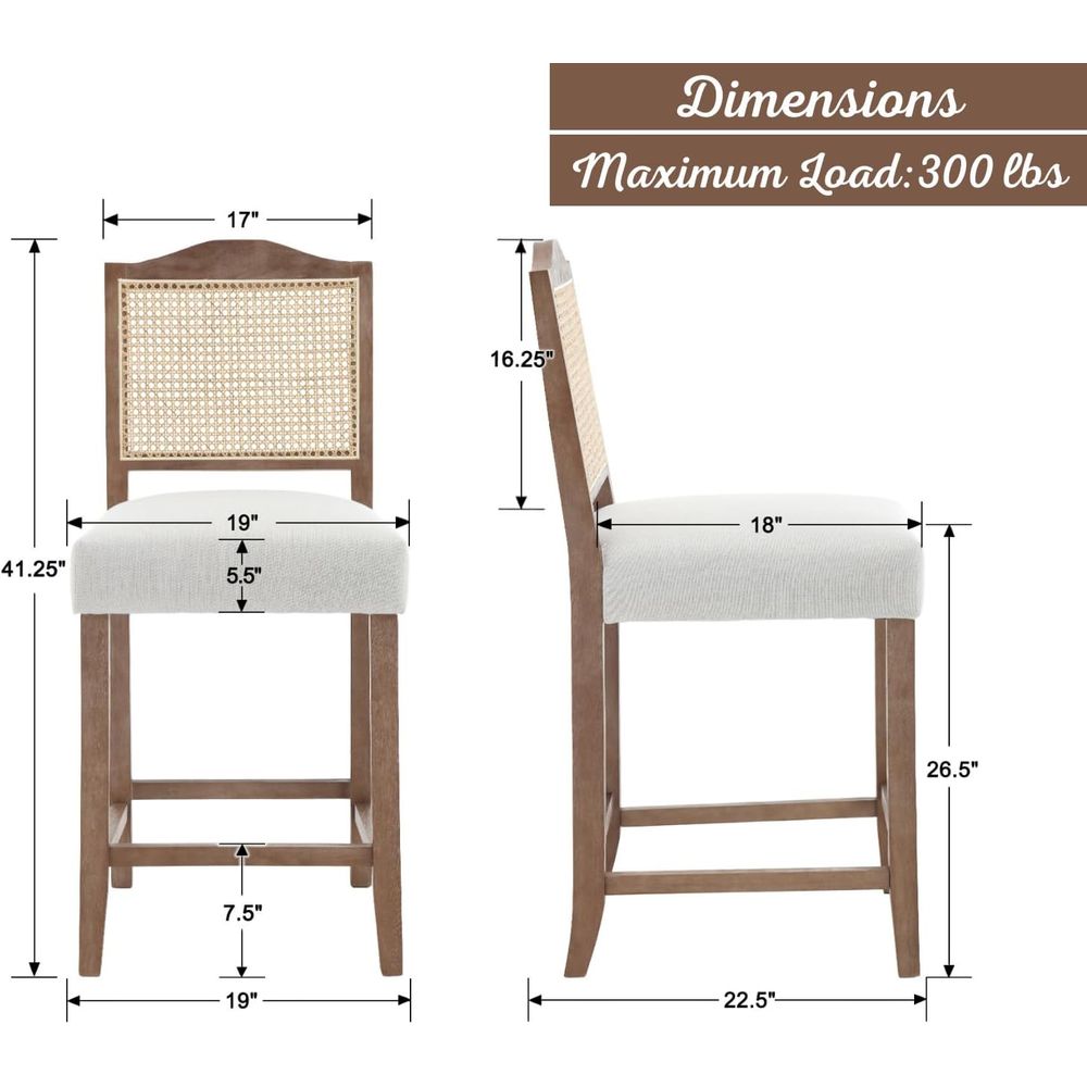 Set of 4 Linen Beige Cane Back - Home Bar And Counter reseña y precio