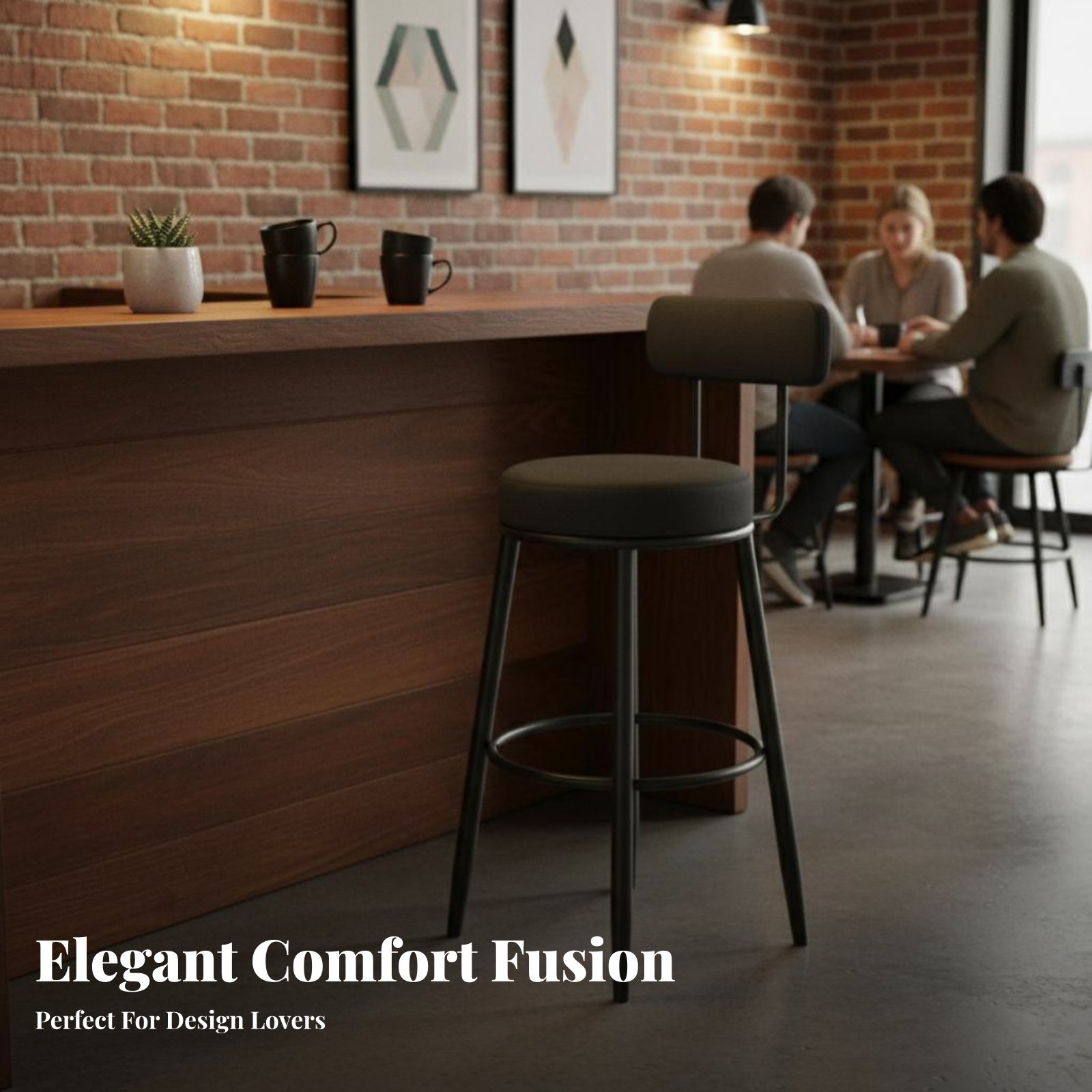 Upholstered Stool with Low Rea - Home Bar Seating reseña y precio