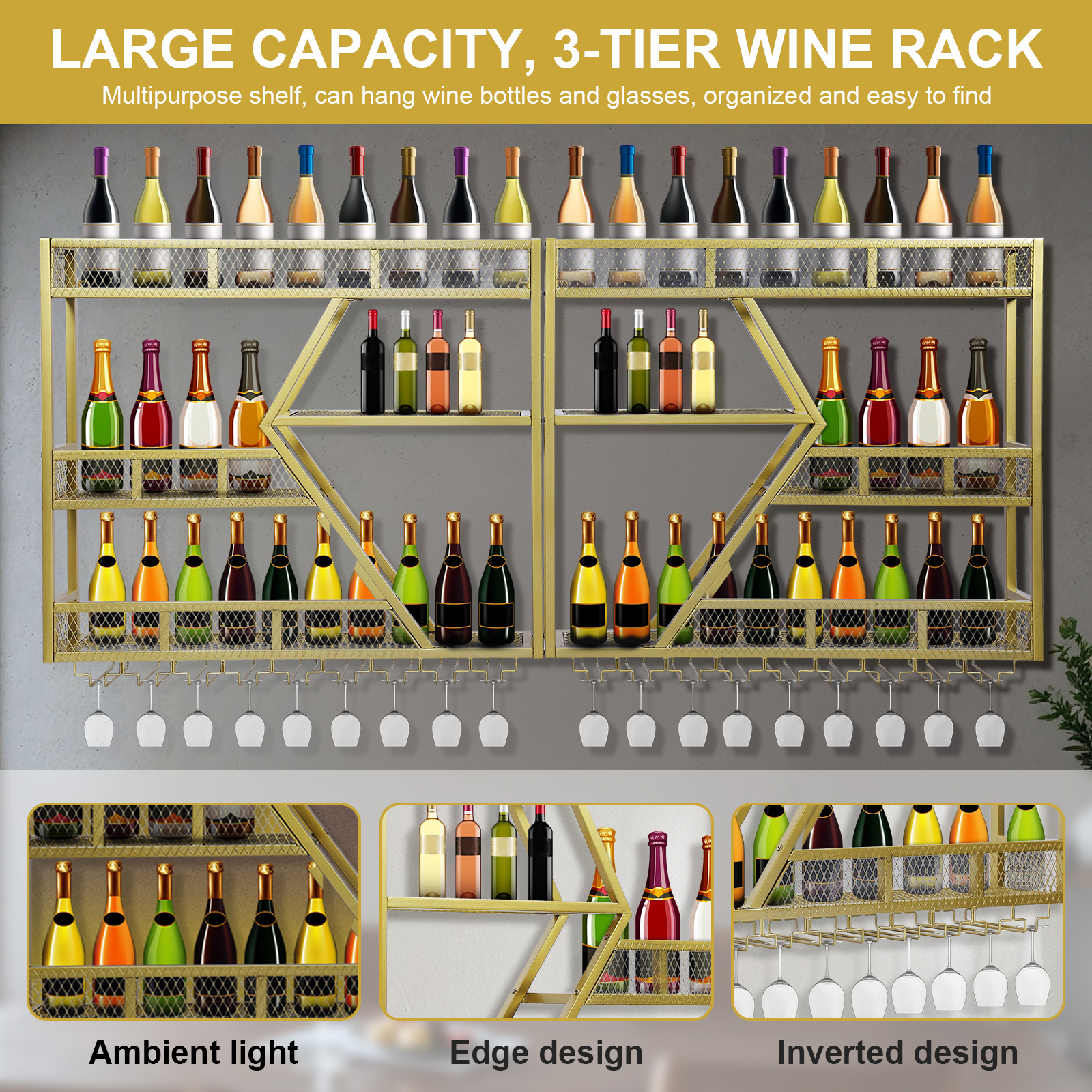 Metal Wine Storage Rack Wall M - Home Bar Shelf reseña y precio