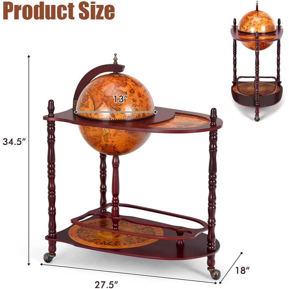Vintage 34.5 Wheeled Globe Bar - Home Bar Shelf reseña y precio