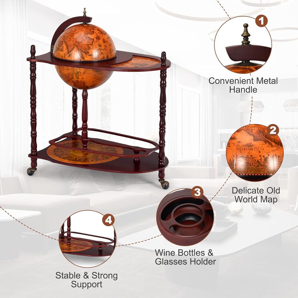 Vintage 34.5 Wheeled Globe Bar - Home Bar Shelf reseña y precio