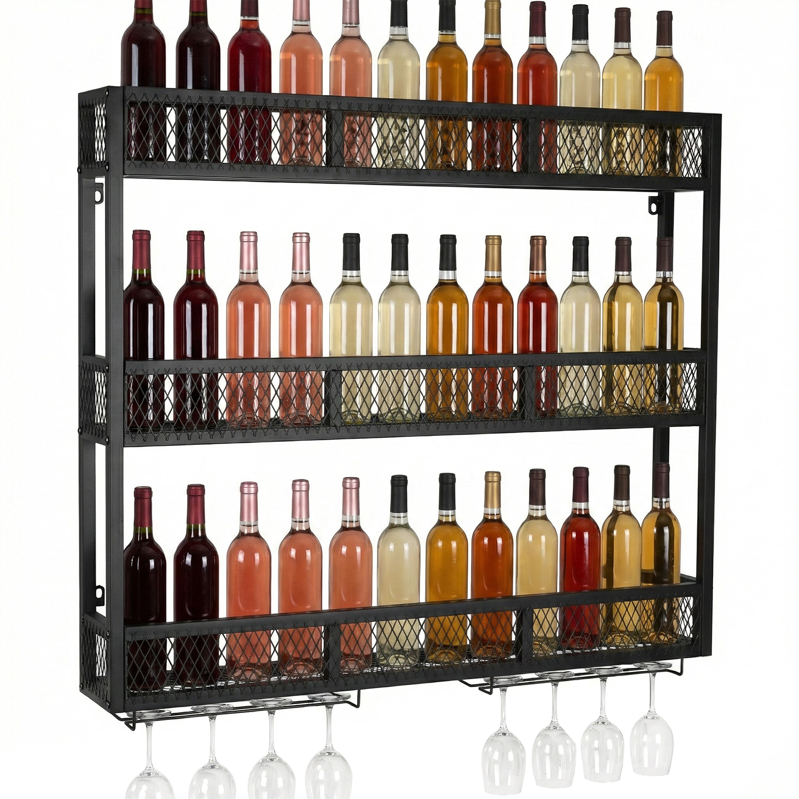 39in 3-Tiers Wall Mounted Wine - Home Bar Shelf reseña y precio