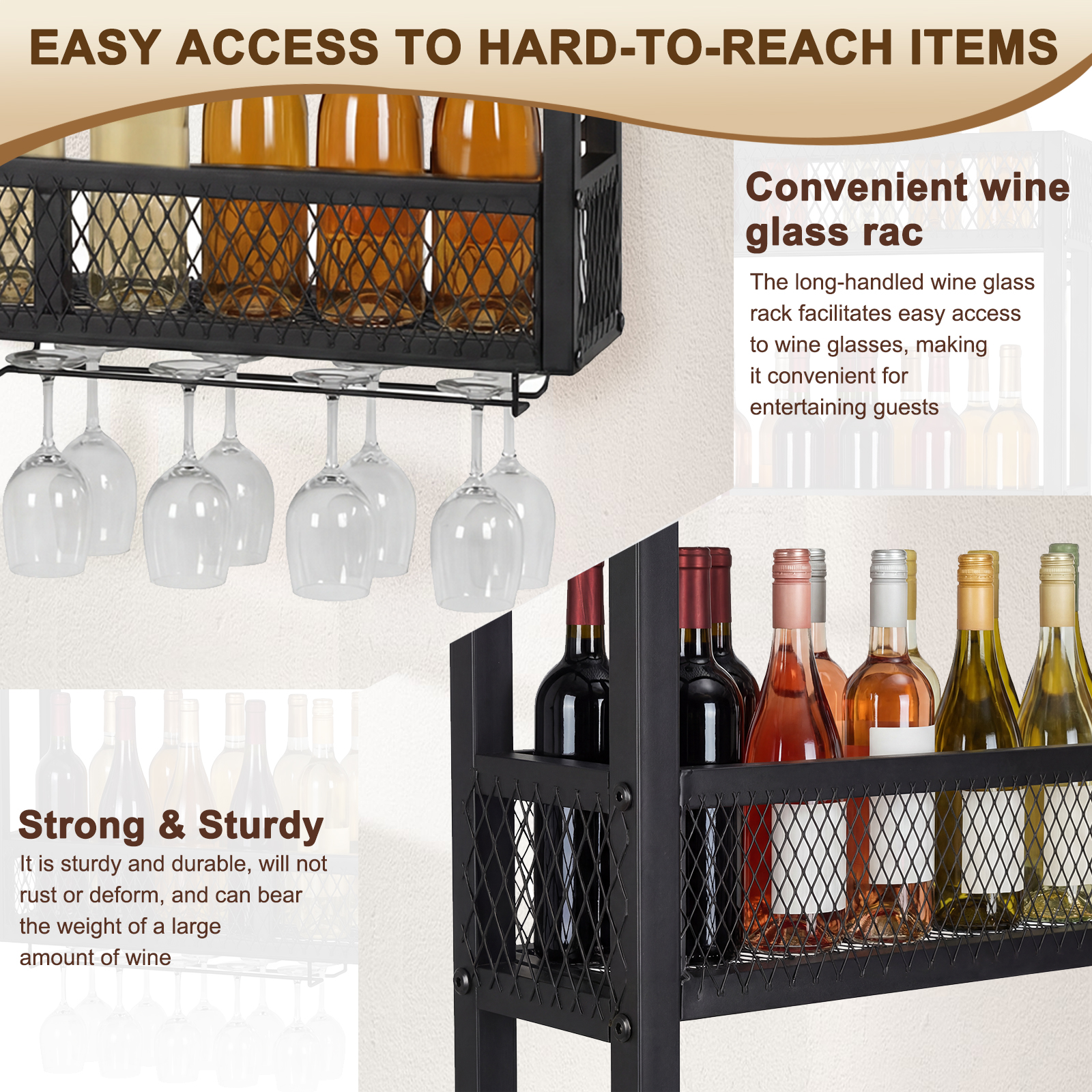 39in 3-Tiers Wall Mounted Wine - Home Bar Shelf reseña y precio