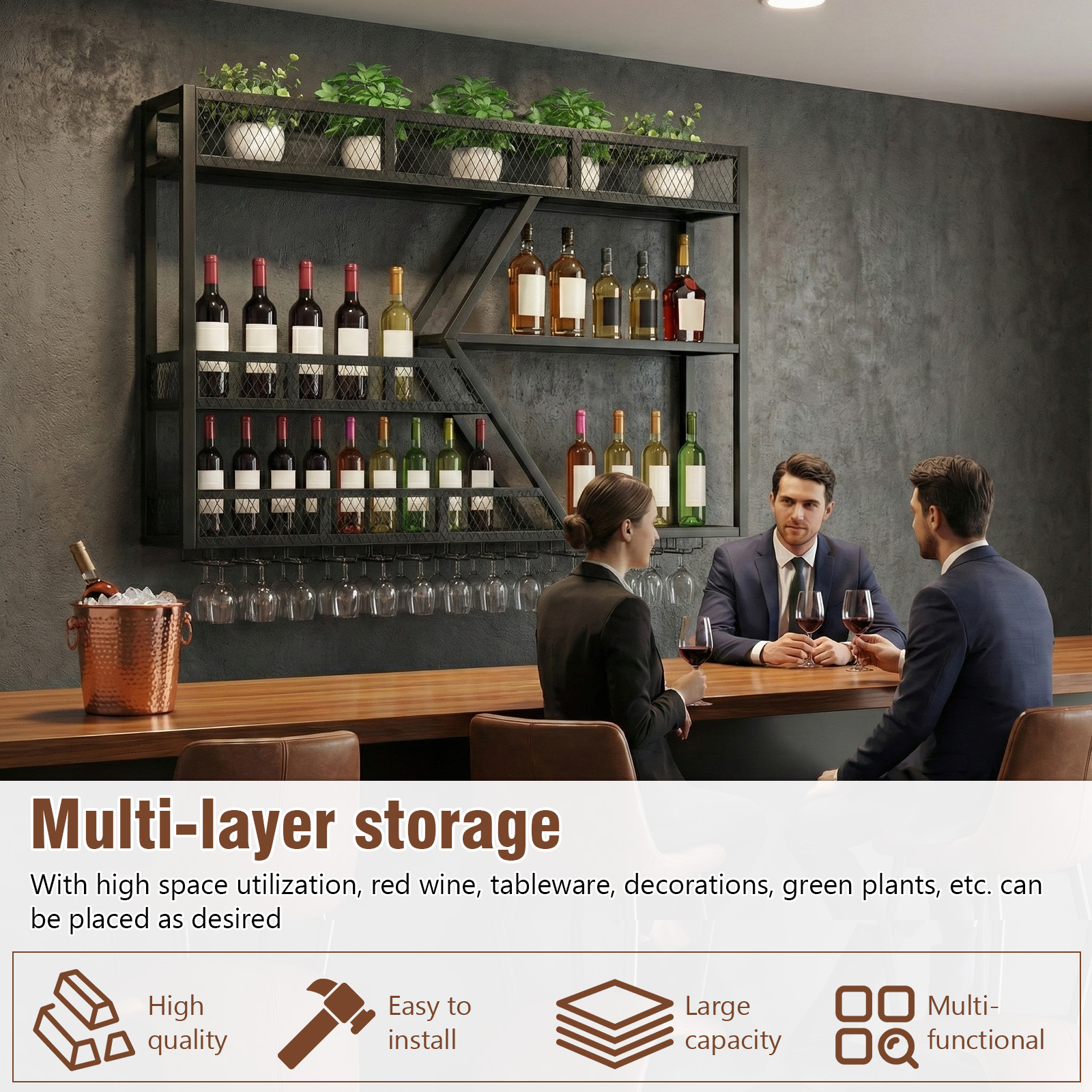 39in 3-Tiers Floating Bar Shel - Home Bar Shelf reseña y precio