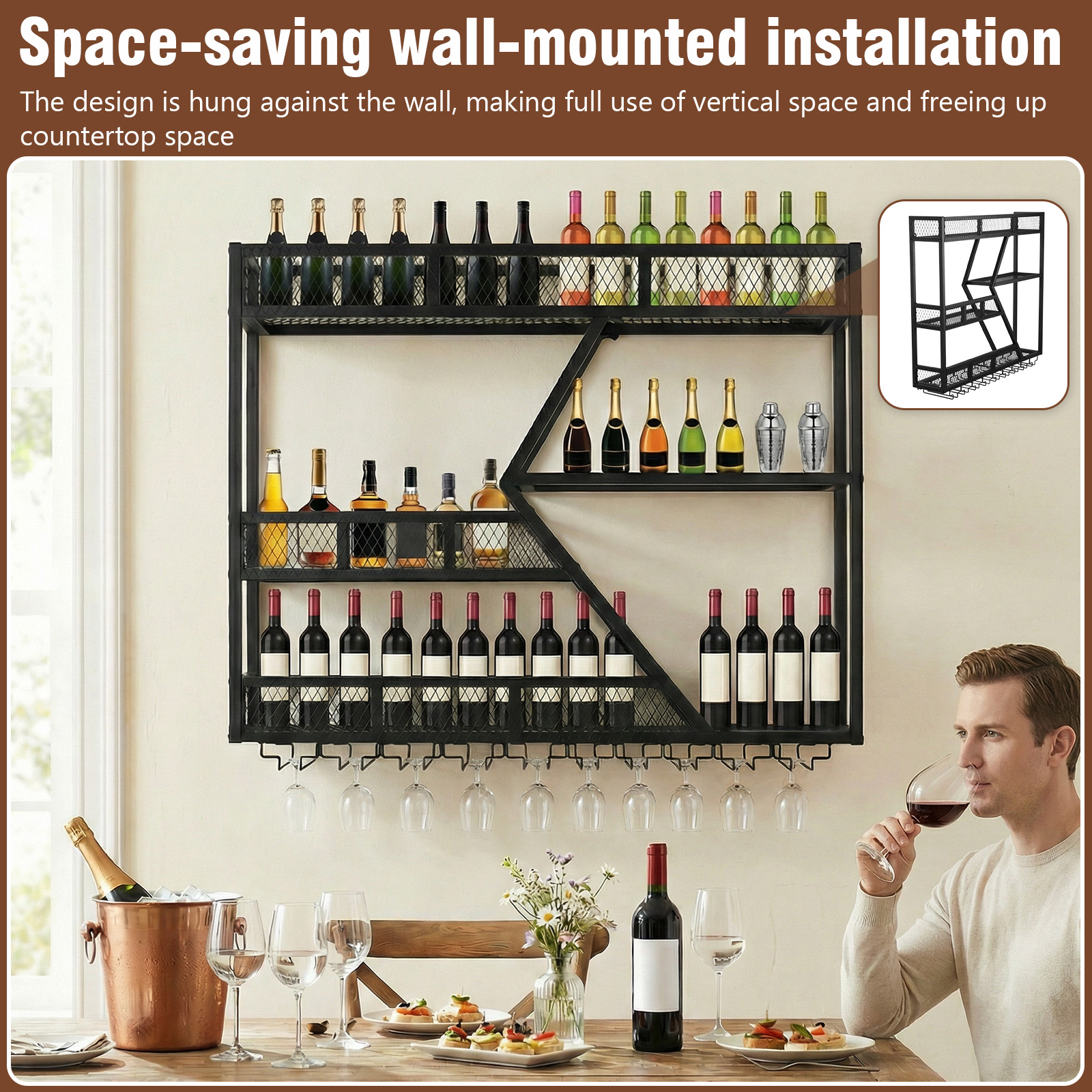 39in 3-Tiers Floating Bar Shel - Home Bar Shelf reseña y precio
