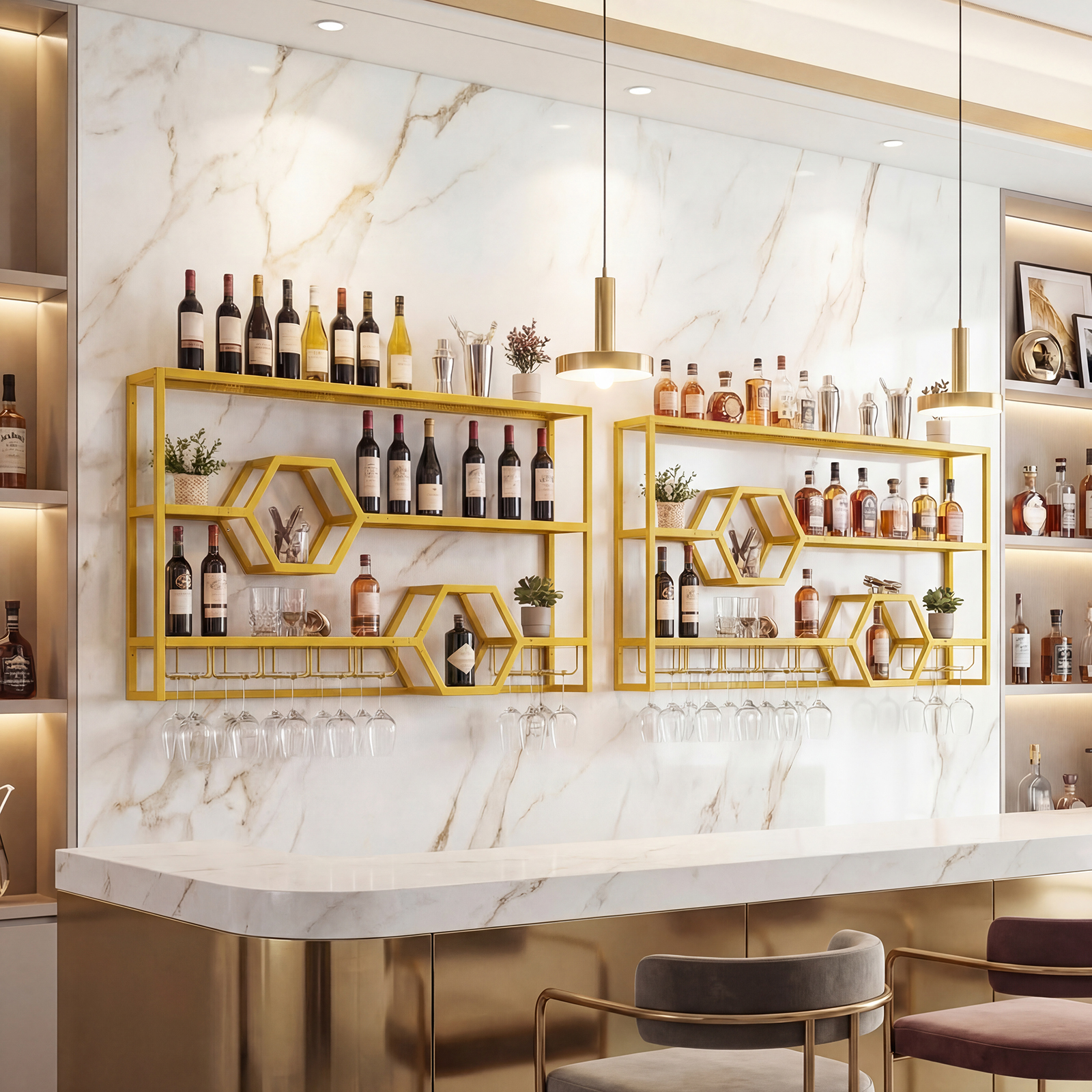 Wall Mounted Wine Rack 47” Lar - Home Bar Stand reseña y precio