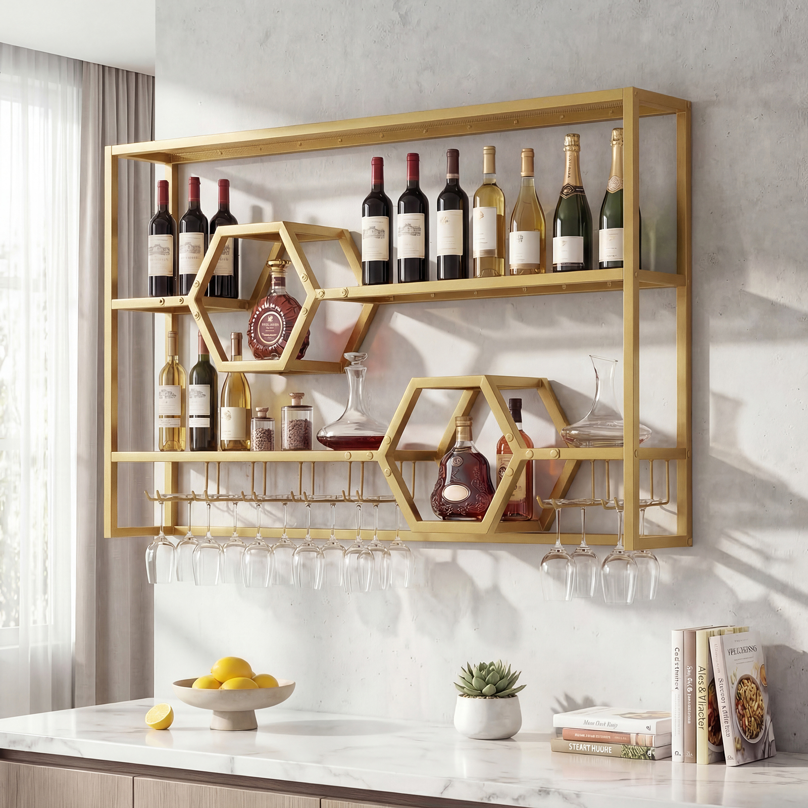 Wall Mounted Wine Rack 47” Lar - Home Bar Stand reseña y precio