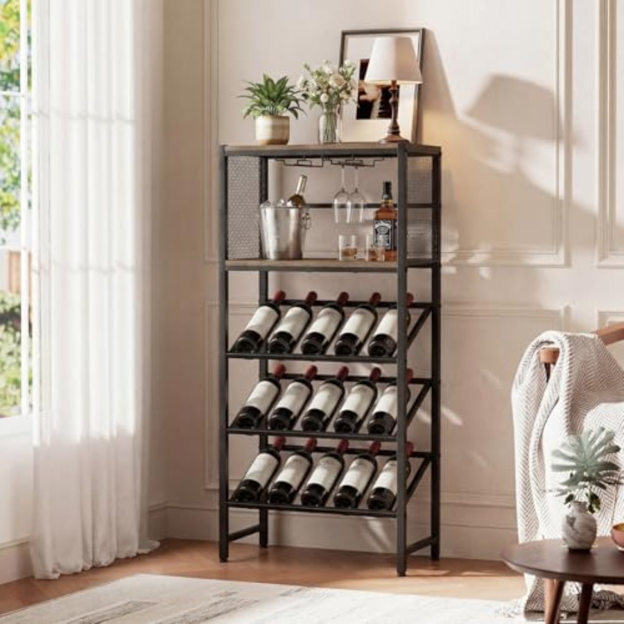 Corner Wine Rack with Glass Ho - Home Bar Shelf reseña y precio