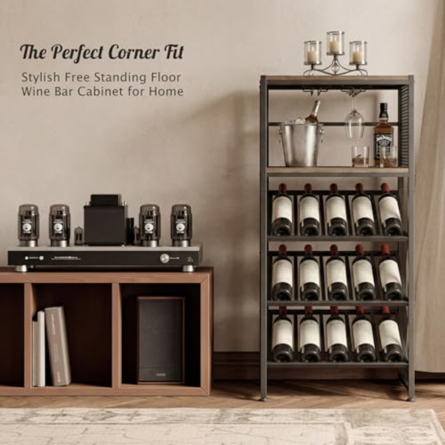 Corner Wine Rack with Glass Ho - Home Bar Shelf reseña y precio