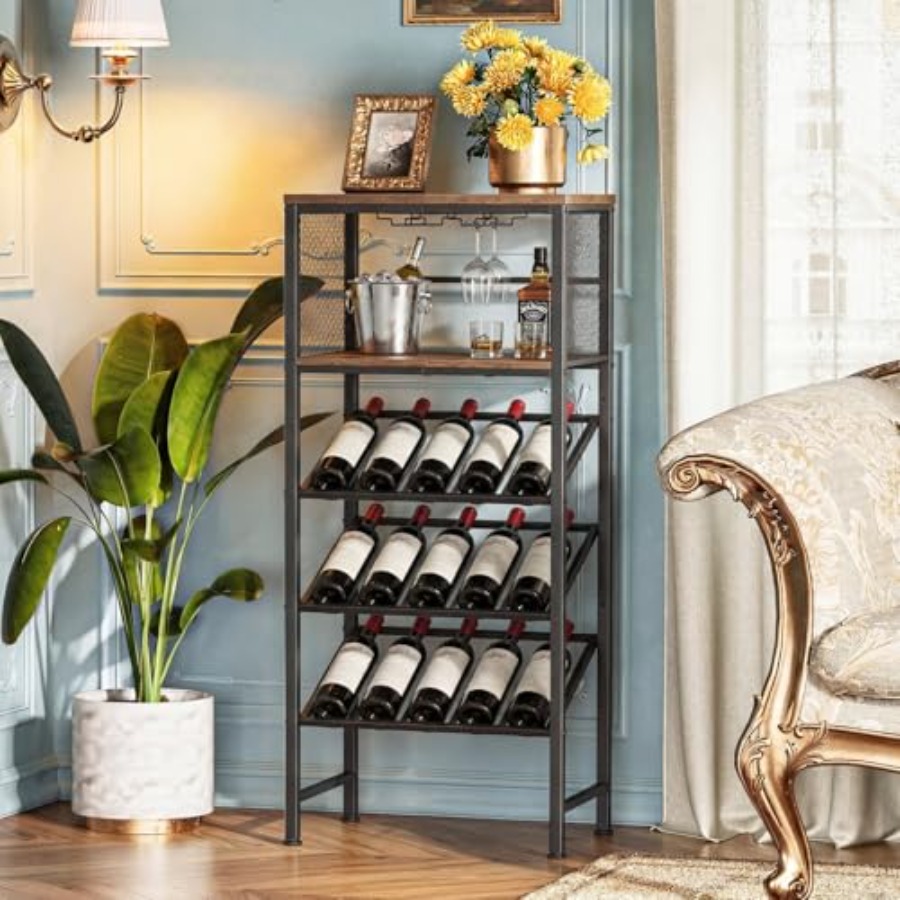 Corner Wine Rack with Glass Ho - Home Bar Shelf reseña y precio
