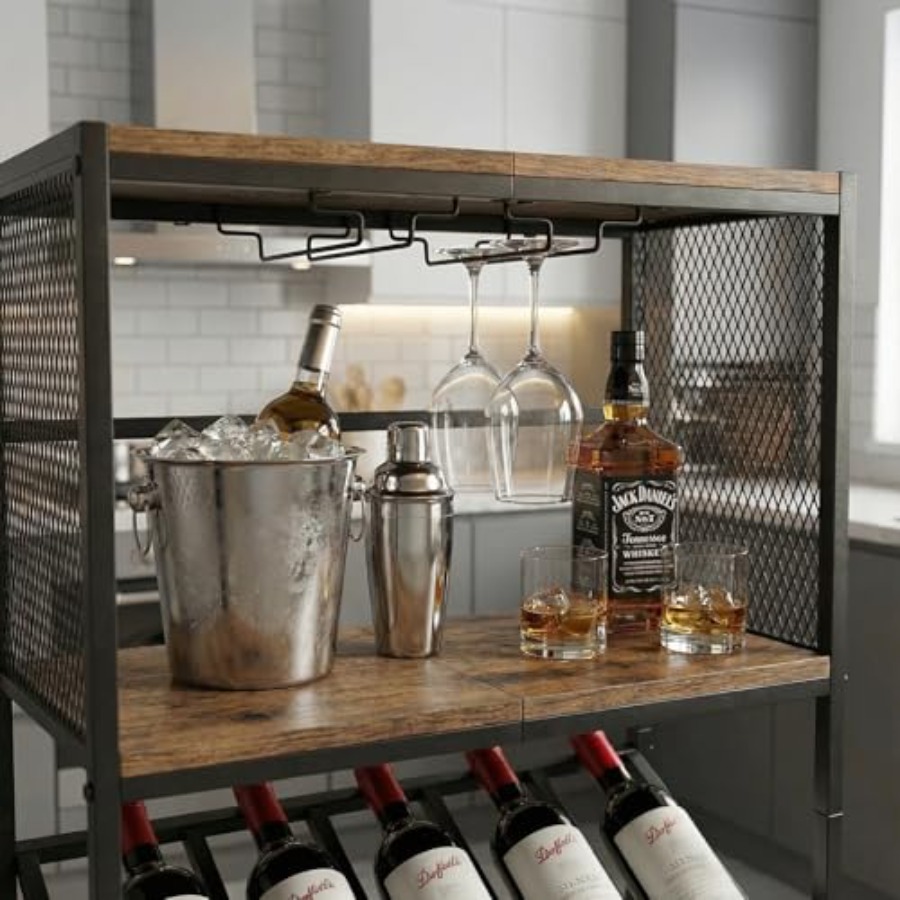 Corner Wine Rack with Glass Ho - Home Bar Shelf reseña y precio