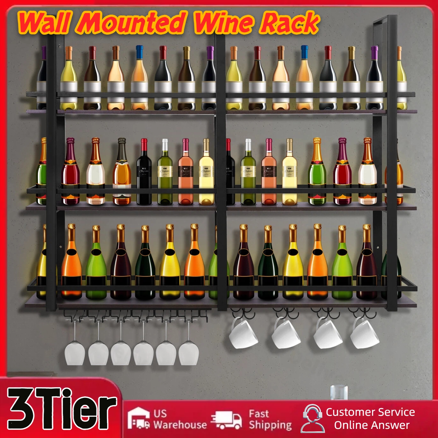 3Tier Wall Mounted Wine Rack B - Home Bar Shelf reseña y precio