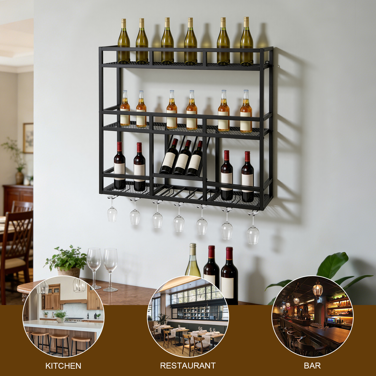 3 Tiers Wall Mounted Wine Rack - Home Bar Shelf reseña y precio