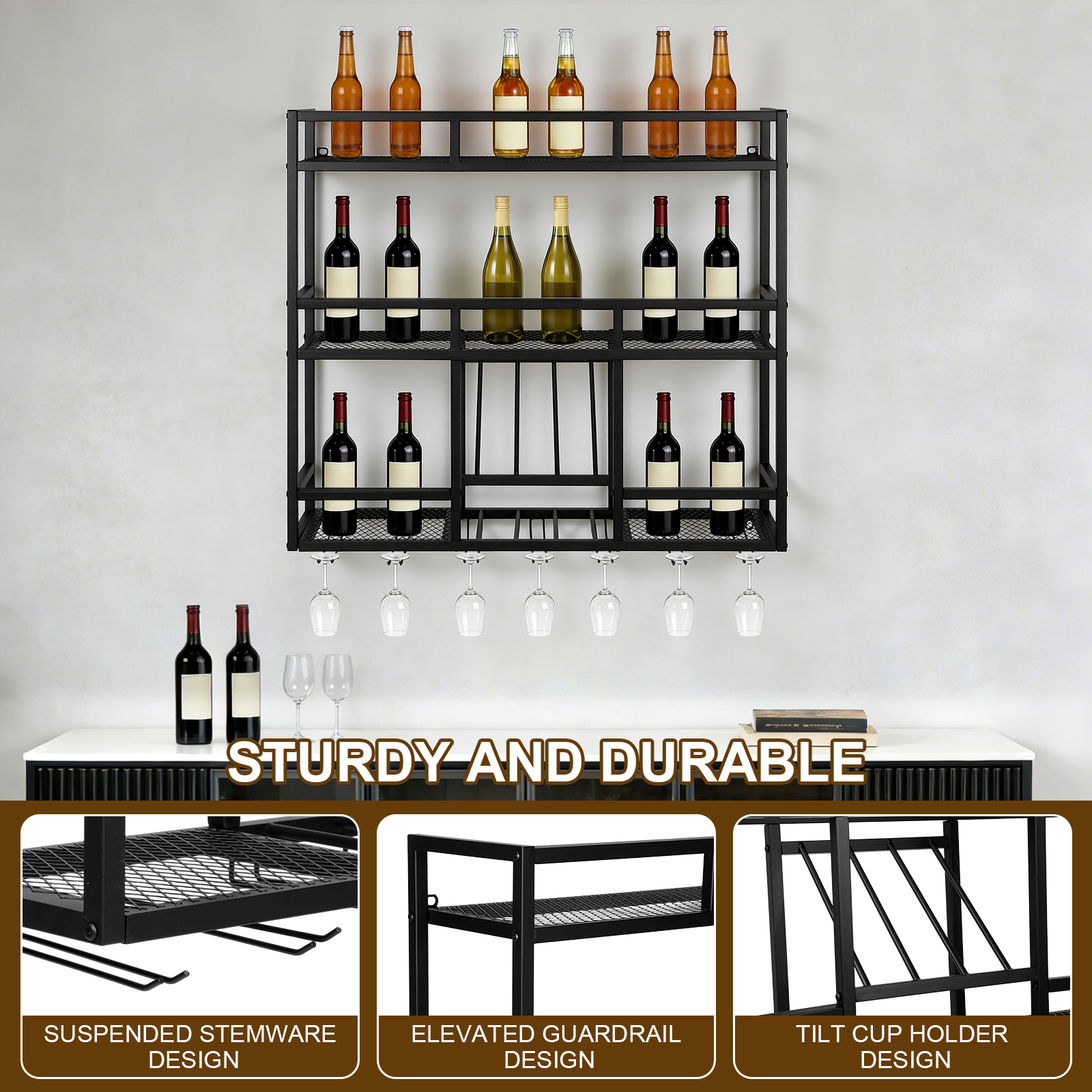 3 Tiers Wall Mounted Wine Rack - Home Bar Shelf reseña y precio
